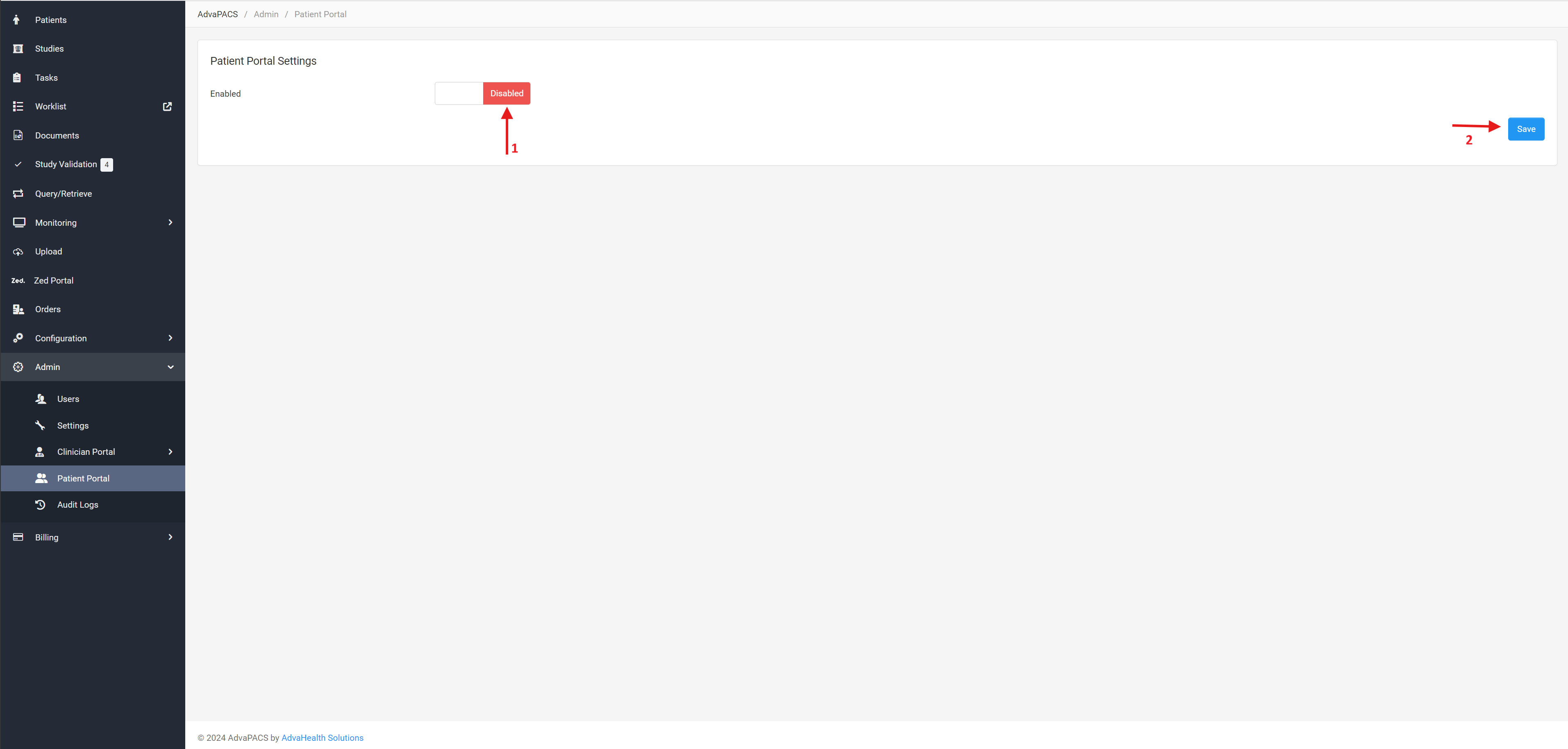 Disable Patient Portal